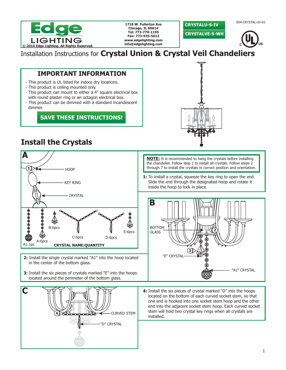 Edge Lighting Crystal Veil User Manual | 4 pages