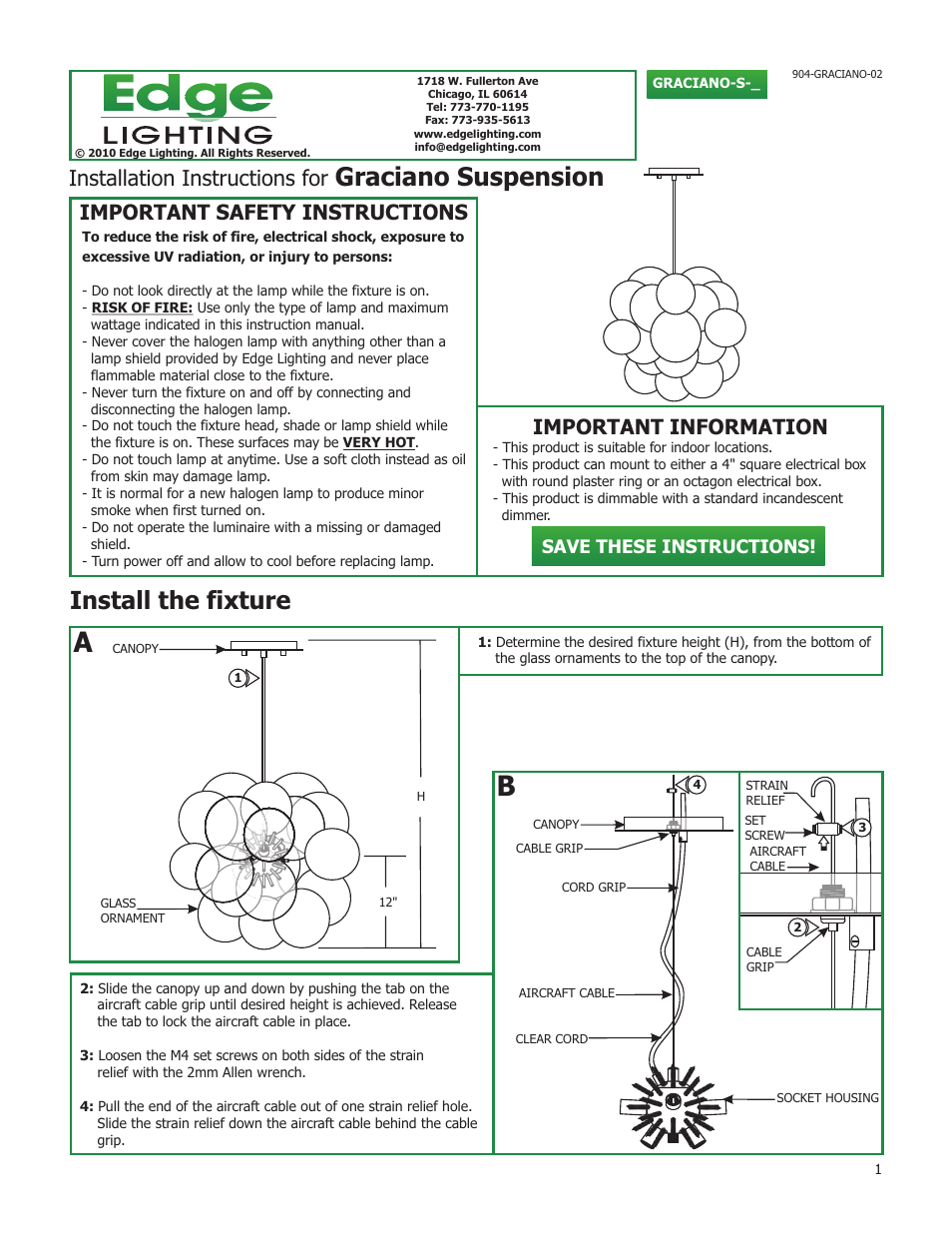 Edge Lighting Graciano User Manual | 3 pages