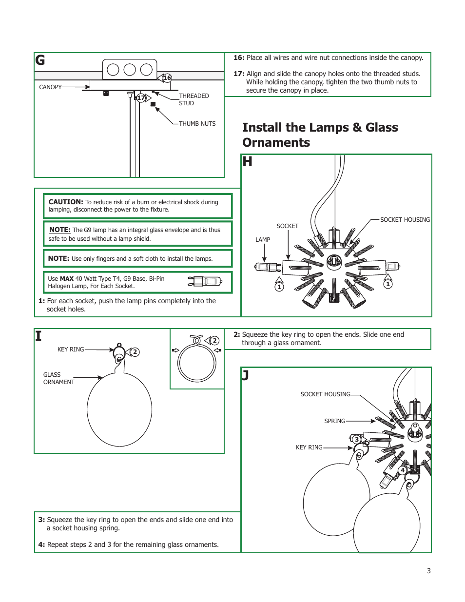 Install the lamps & glass ornaments | Edge Lighting Graciano User Manual | Page 3 / 3