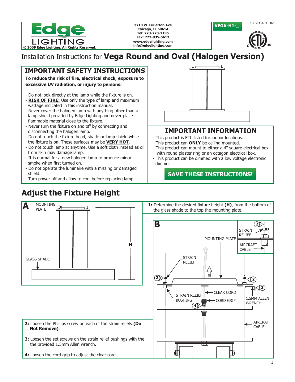 Edge Lighting Vega Round User Manual | 4 pages