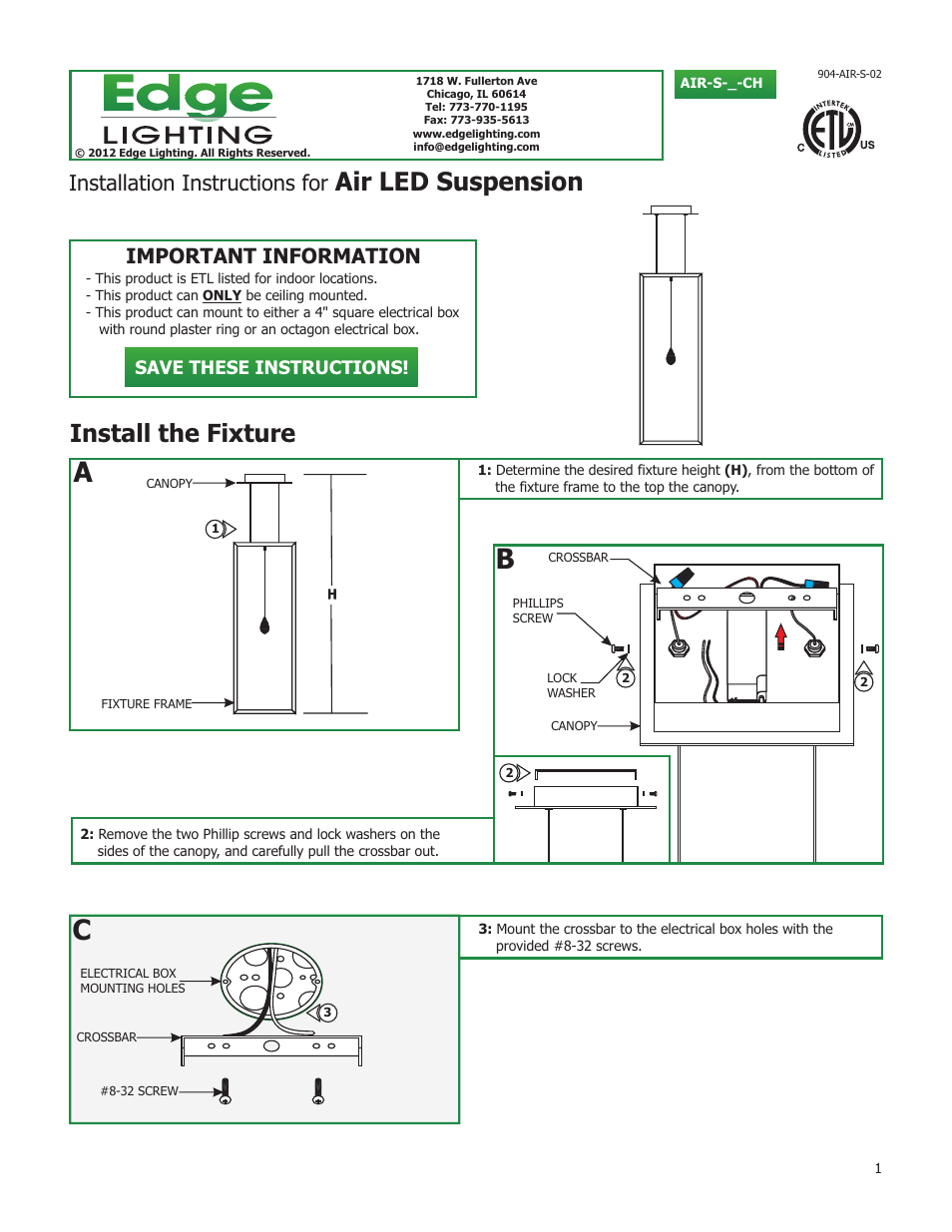 Edge Lighting Air LED User Manual | 2 pages