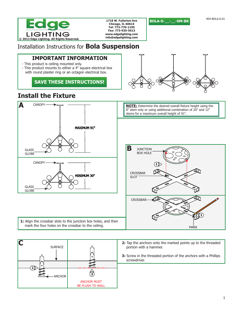 Edge Lighting Bola User Manual | 3 pages