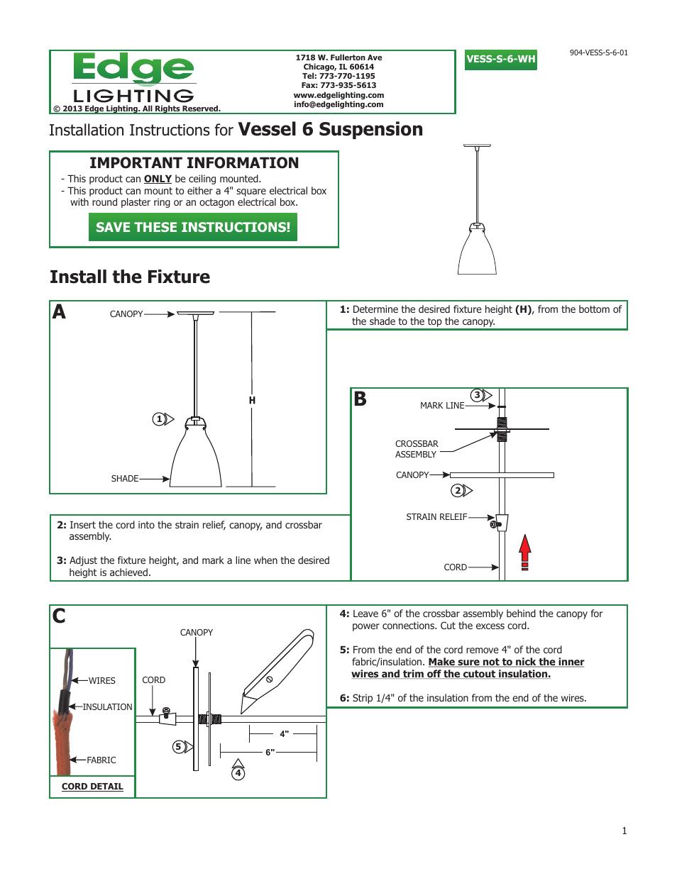 Edge Lighting Vessel 6 User Manual | 2 pages