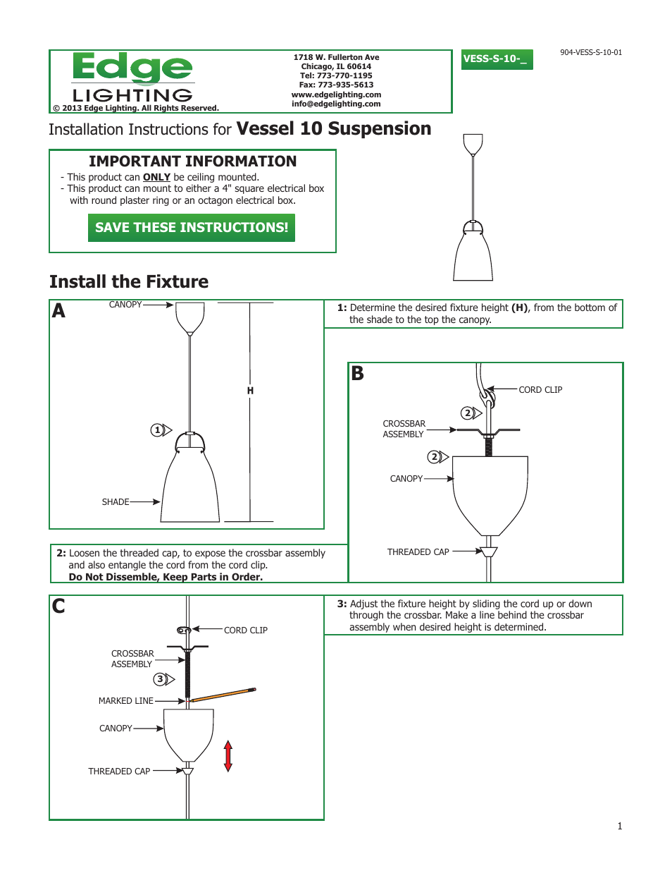 Edge Lighting Vessel 10 User Manual | 3 pages