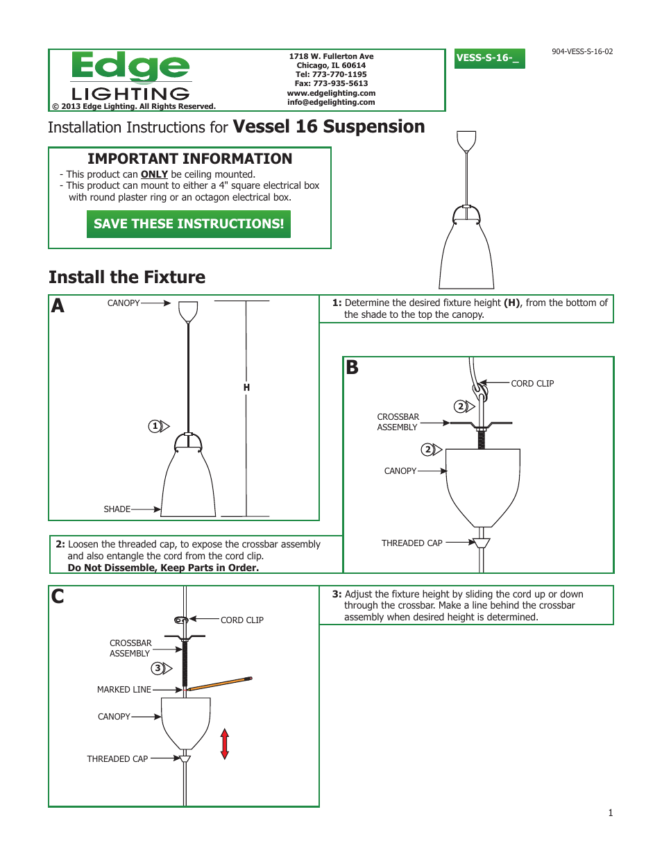 Edge Lighting Vessel 16 User Manual | 3 pages