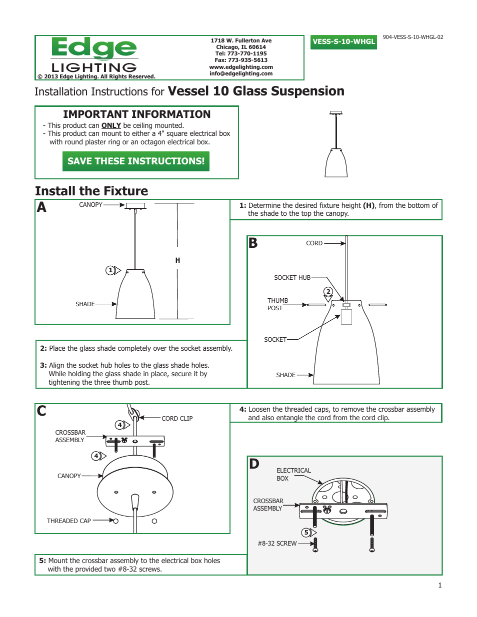 Edge Lighting Vessel 10 Glass User Manual | 3 pages