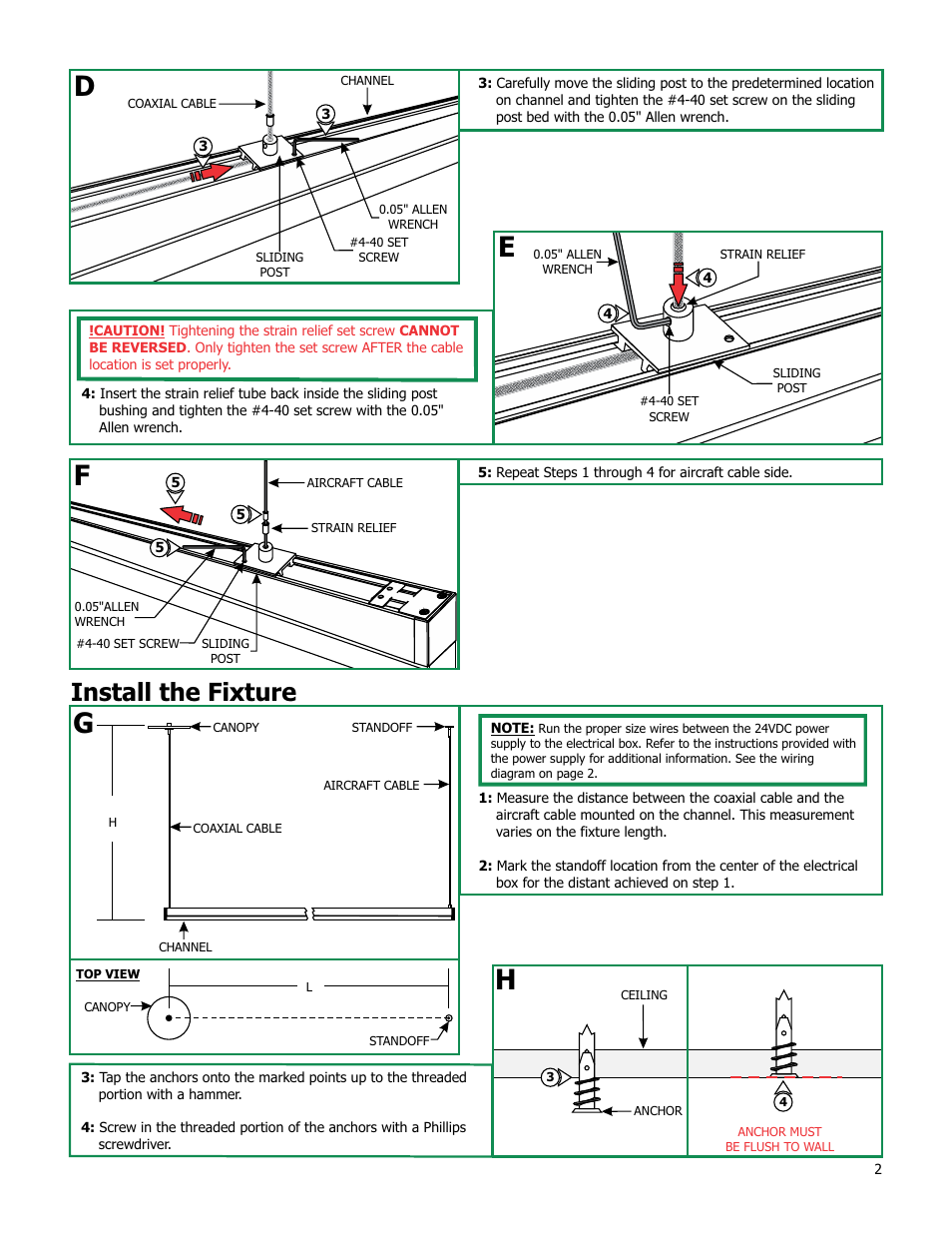 Install the fixture | Edge Lighting Cirrus Channel Suspension, Tubular 1" Lens User Manual | Page 2 / 5