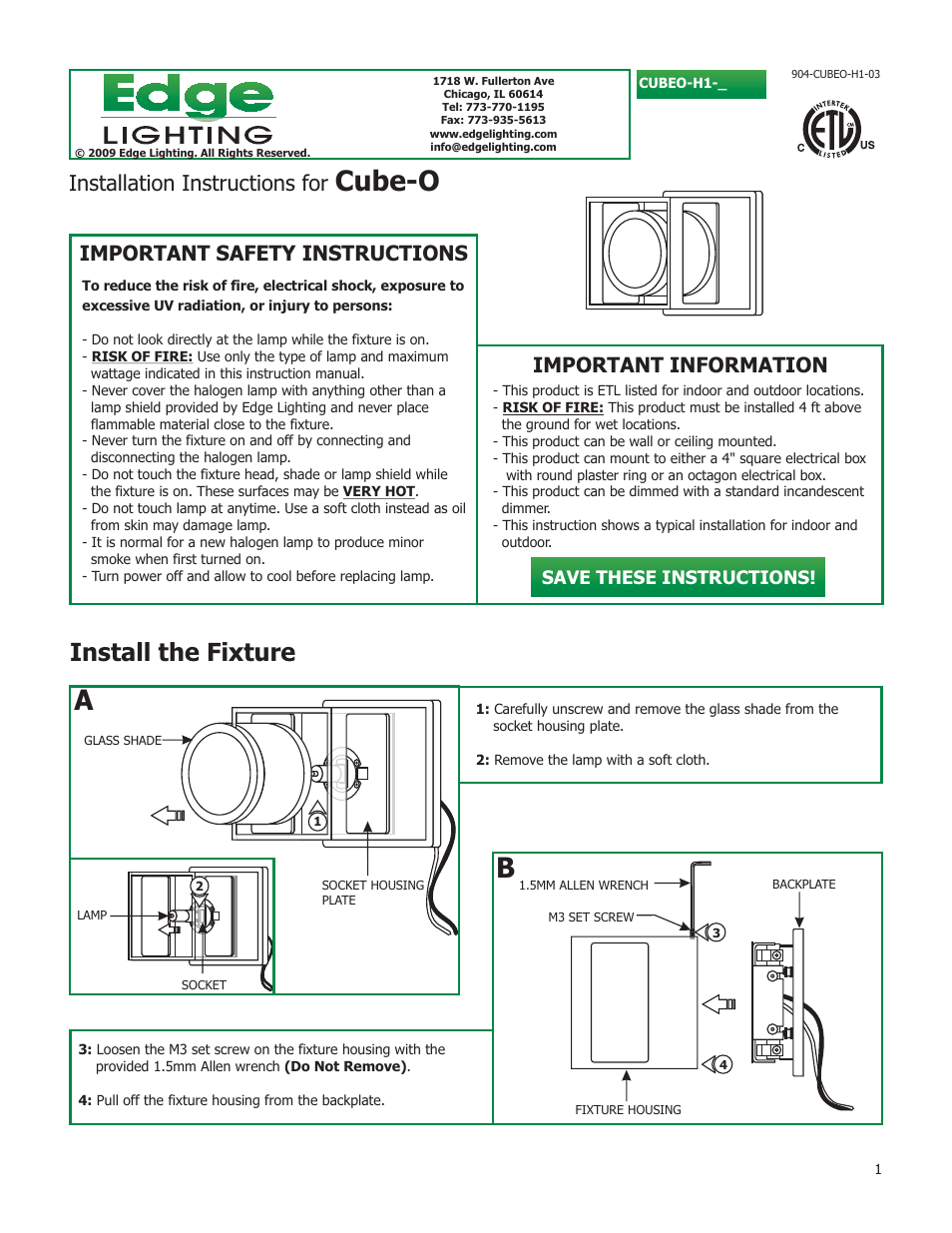 Edge Lighting Cube-O LED User Manual | 4 pages