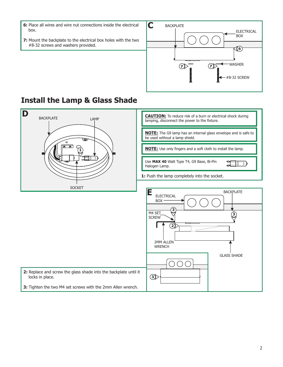 Install the lamp & glass shade | Edge Lighting Mint Round User Manual | Page 2 / 2