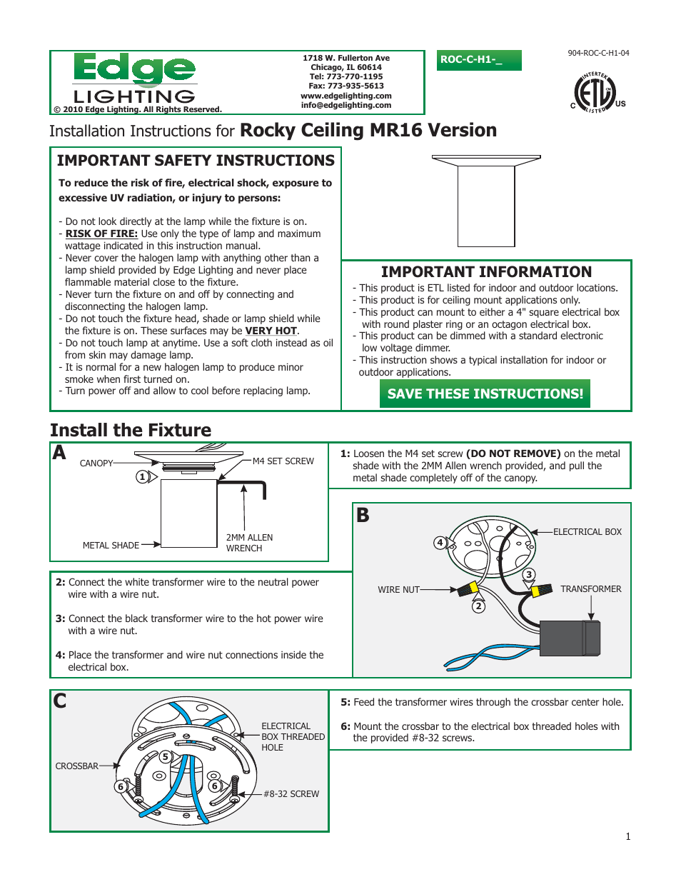 Edge Lighting Rocky Ceiling User Manual | 2 pages