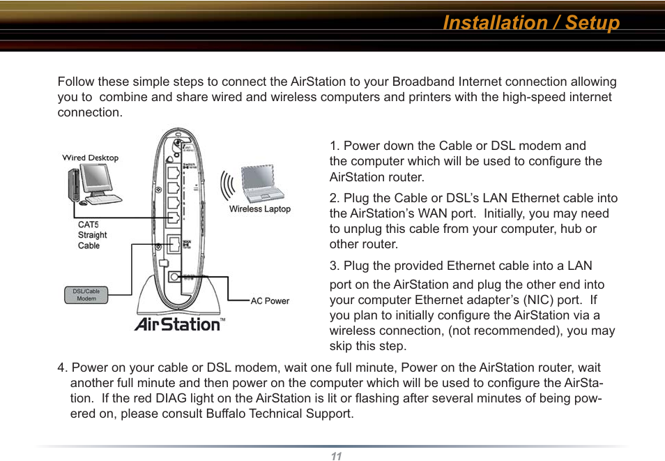 Installation / setup | Buffalo Technology WBR2-G54S User Manual | Page 11 / 95