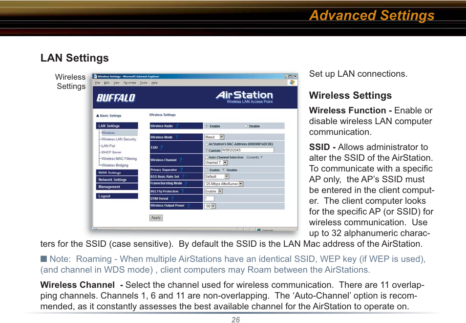 Advanced settings | Buffalo Technology WBR2-G54S User Manual | Page 26 / 95