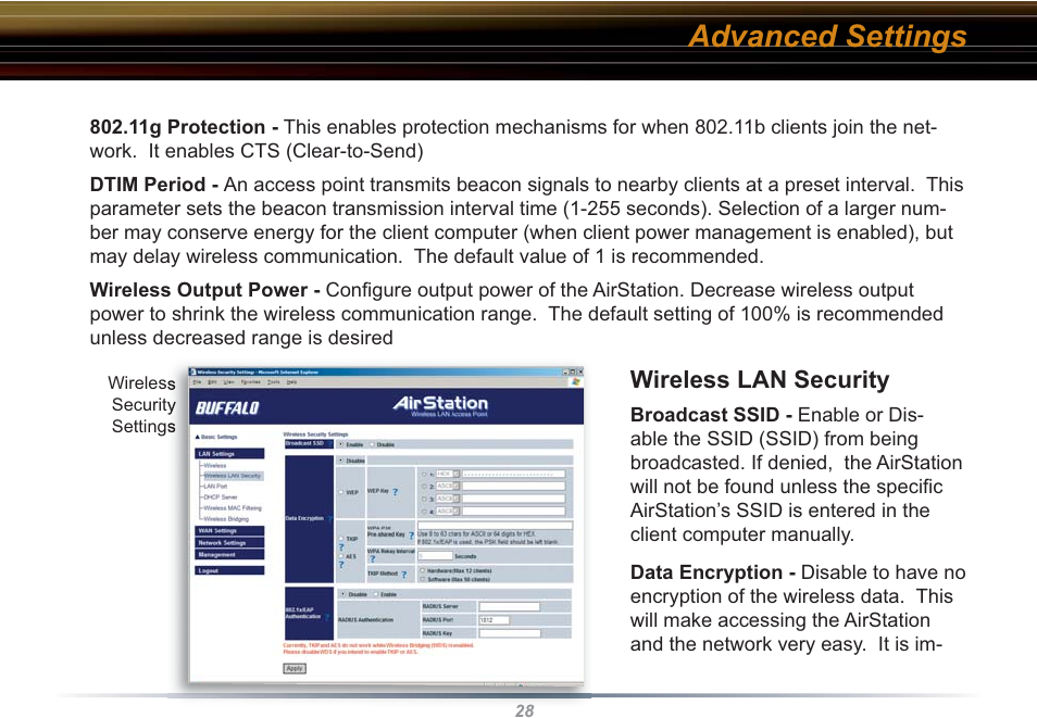 Advanced settings | Buffalo Technology WBR2-G54S User Manual | Page 28 / 95