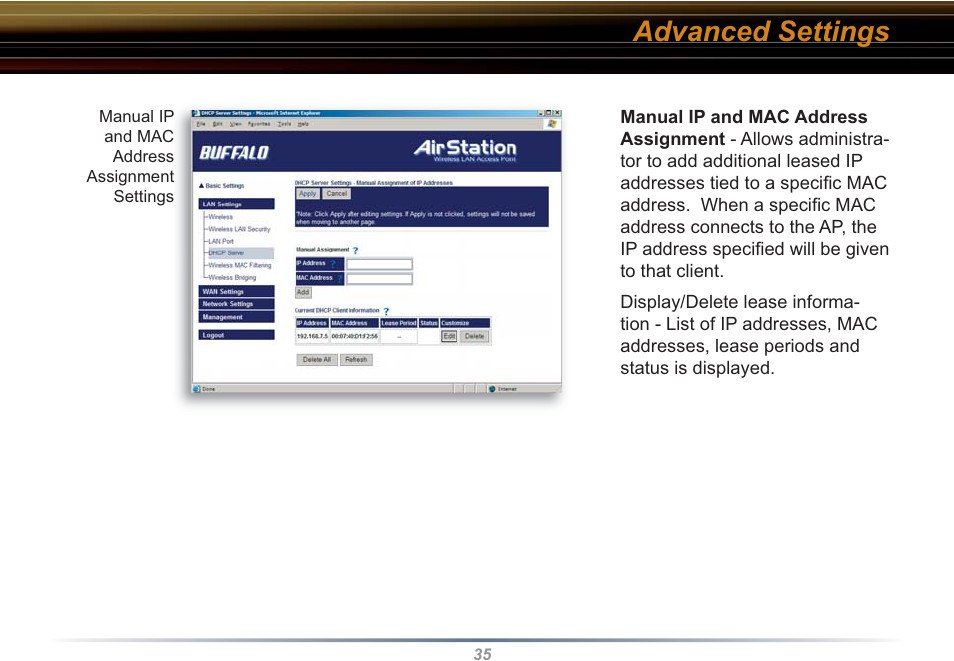 Advanced settings | Buffalo Technology WBR2-G54S User Manual | Page 35 / 95