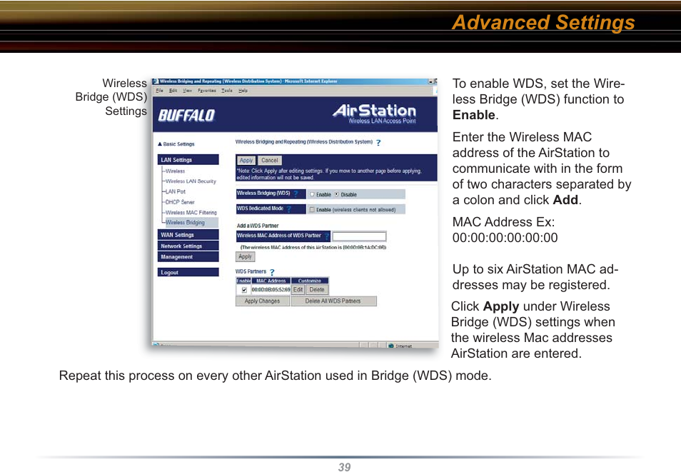 Advanced settings | Buffalo Technology WBR2-G54S User Manual | Page 39 / 95