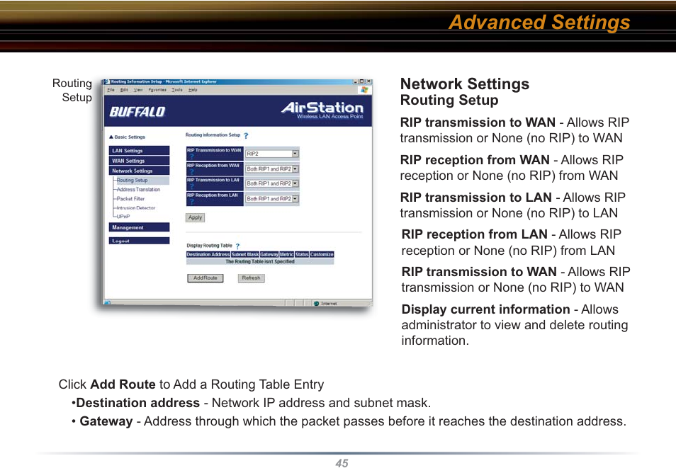 Advanced settings | Buffalo Technology WBR2-G54S User Manual | Page 45 / 95