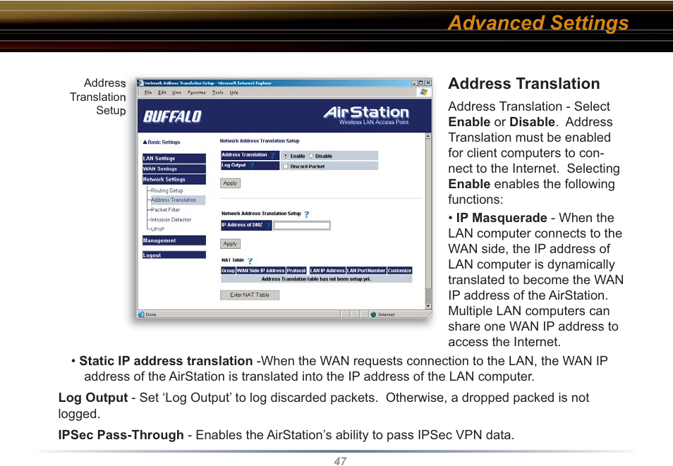 Advanced settings | Buffalo Technology WBR2-G54S User Manual | Page 47 / 95