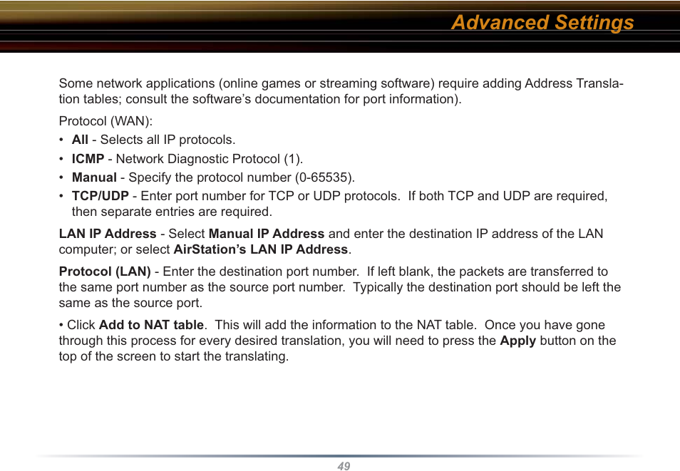 Advanced settings | Buffalo Technology WBR2-G54S User Manual | Page 49 / 95