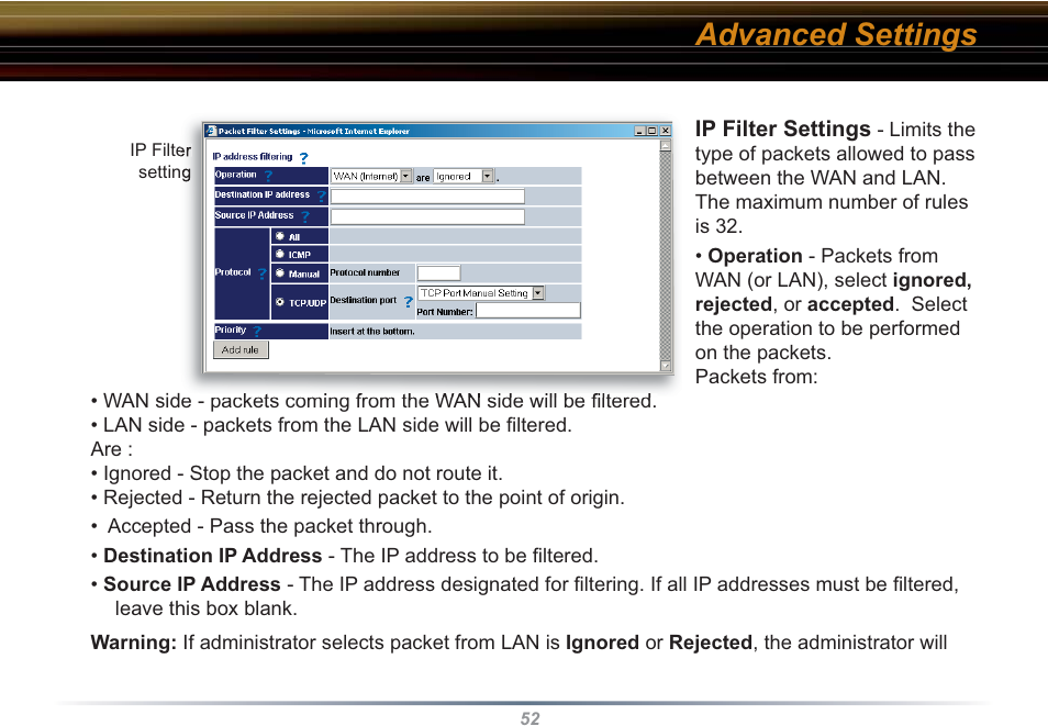 Advanced settings | Buffalo Technology WBR2-G54S User Manual | Page 52 / 95