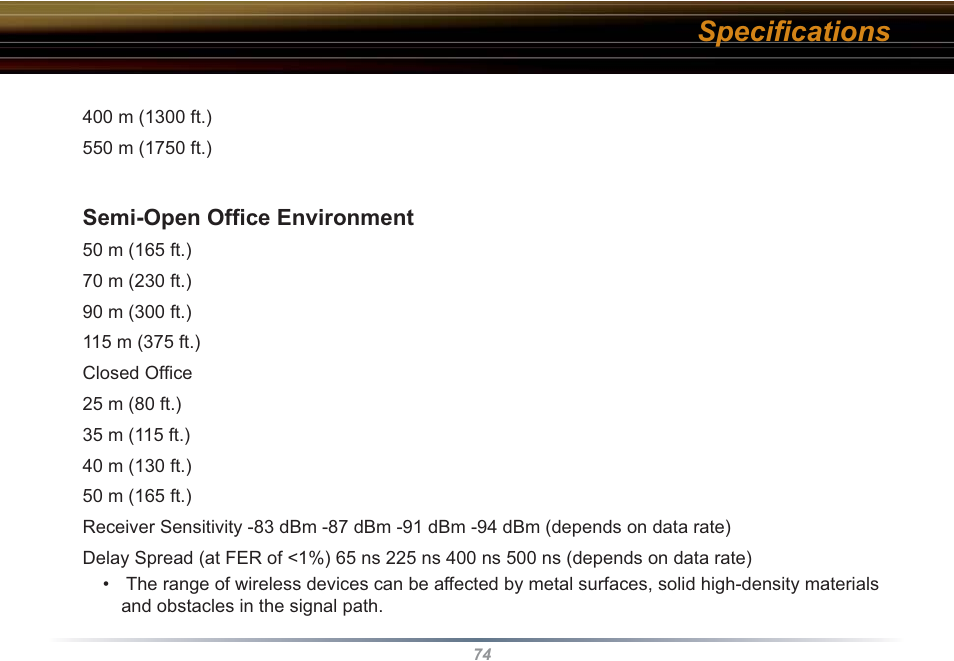 Speciﬁ cations | Buffalo Technology WBR2-G54S User Manual | Page 74 / 95
