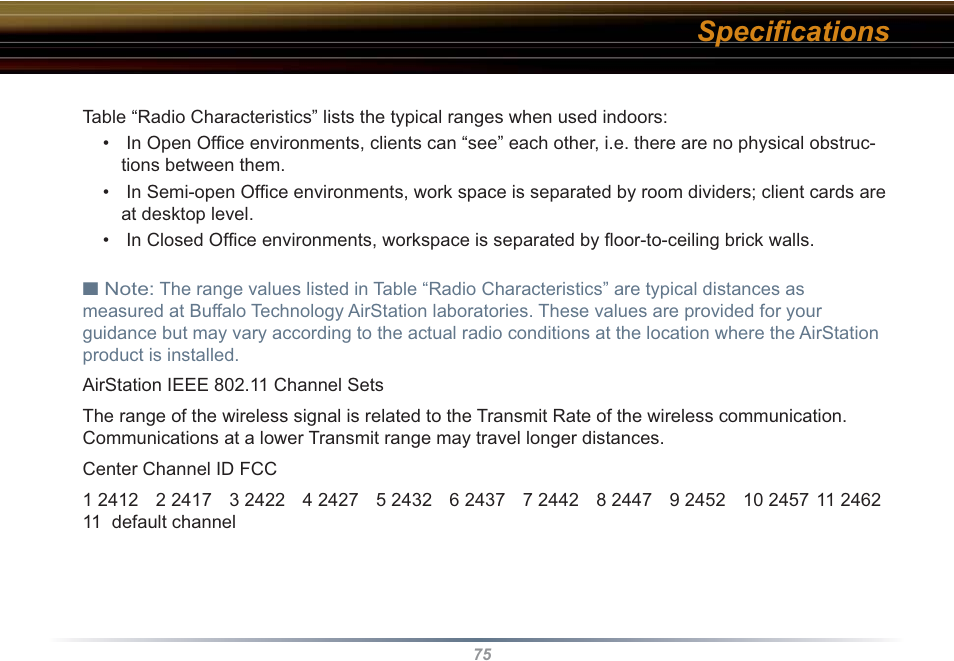 Speciﬁ cations | Buffalo Technology WBR2-G54S User Manual | Page 75 / 95