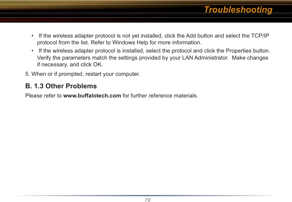 Troubleshooting | Buffalo Technology WBR2-G54S User Manual | Page 78 / 95