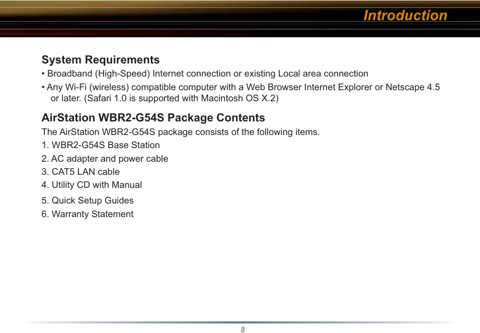 Introduction | Buffalo Technology WBR2-G54S User Manual | Page 8 / 95