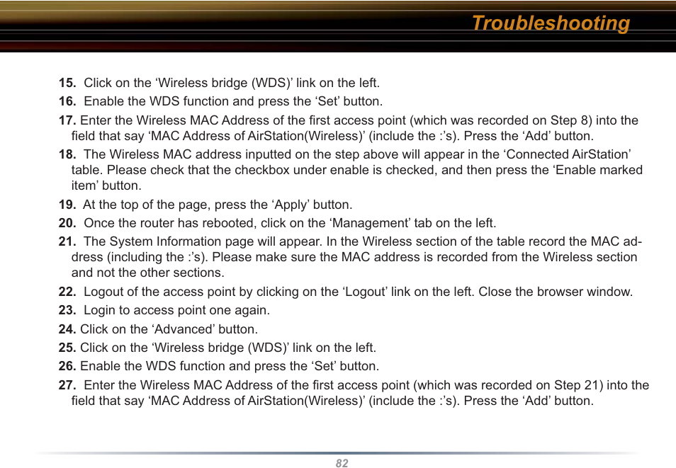Troubleshooting | Buffalo Technology WBR2-G54S User Manual | Page 82 / 95