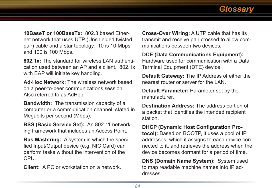 Glossary | Buffalo Technology WBR2-G54S User Manual | Page 84 / 95