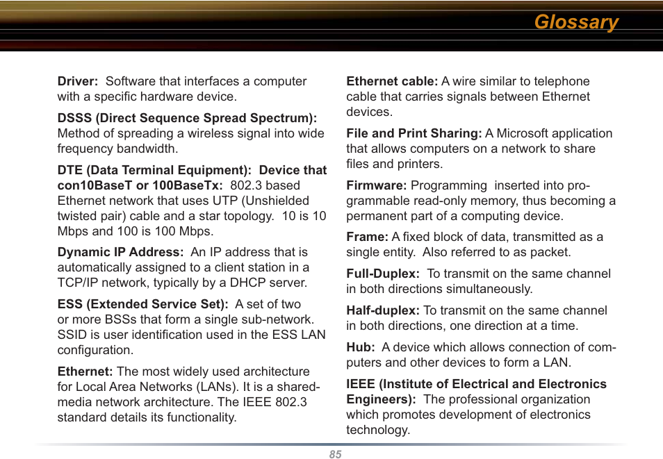 Glossary | Buffalo Technology WBR2-G54S User Manual | Page 85 / 95