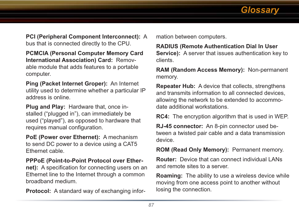 Glossary | Buffalo Technology WBR2-G54S User Manual | Page 87 / 95