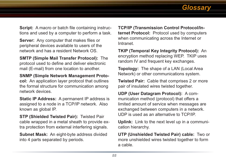 Glossary | Buffalo Technology WBR2-G54S User Manual | Page 88 / 95