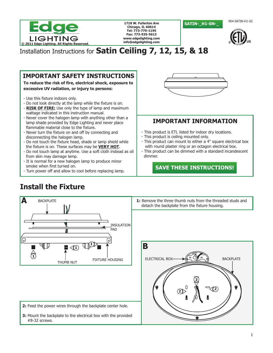 Edge Lighting Satin Ceiling User Manual | 2 pages