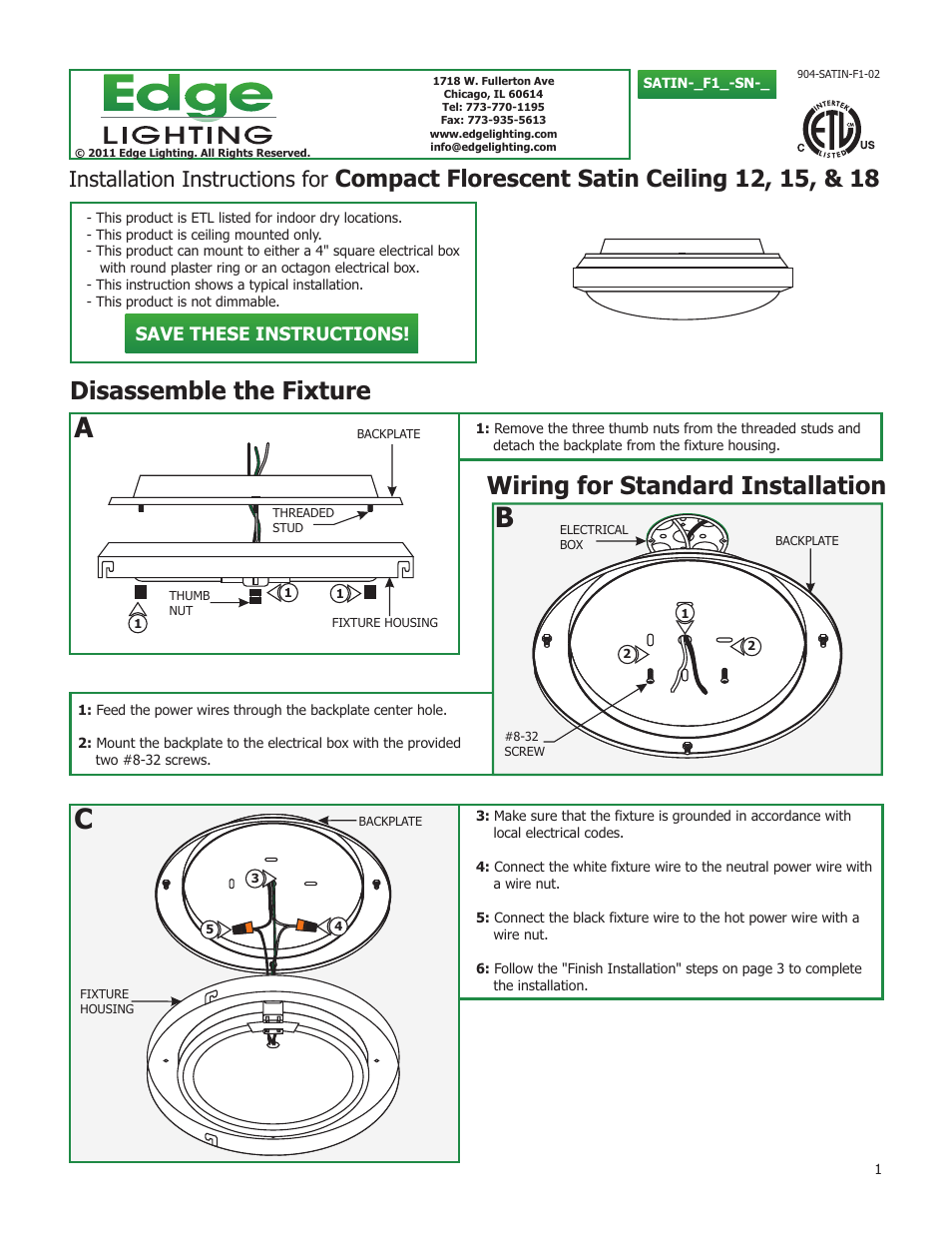 Edge Lighting Satin Ceiling User Manual | 3 pages