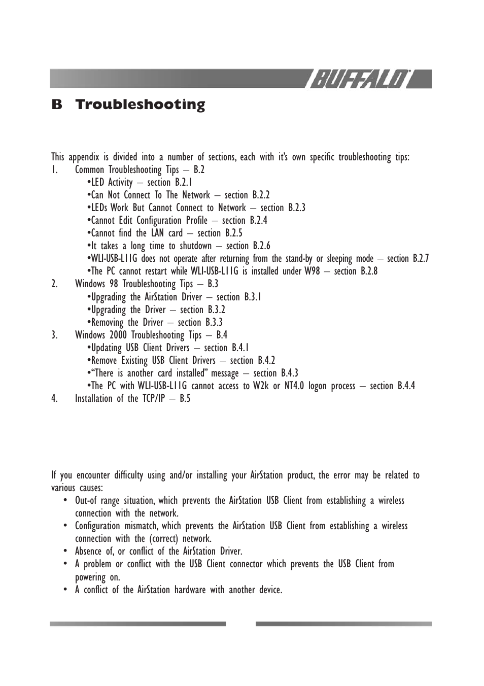 B troubleshooting | Buffalo Technology WLI-USB-L11G User Manual | Page 23 / 32