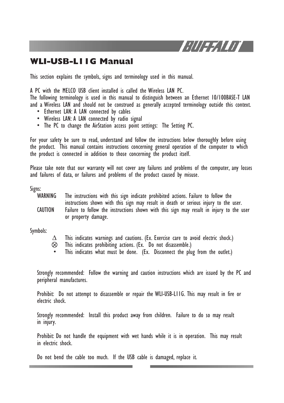 Wli-usb-l11g manual | Buffalo Technology WLI-USB-L11G User Manual | Page 3 / 32