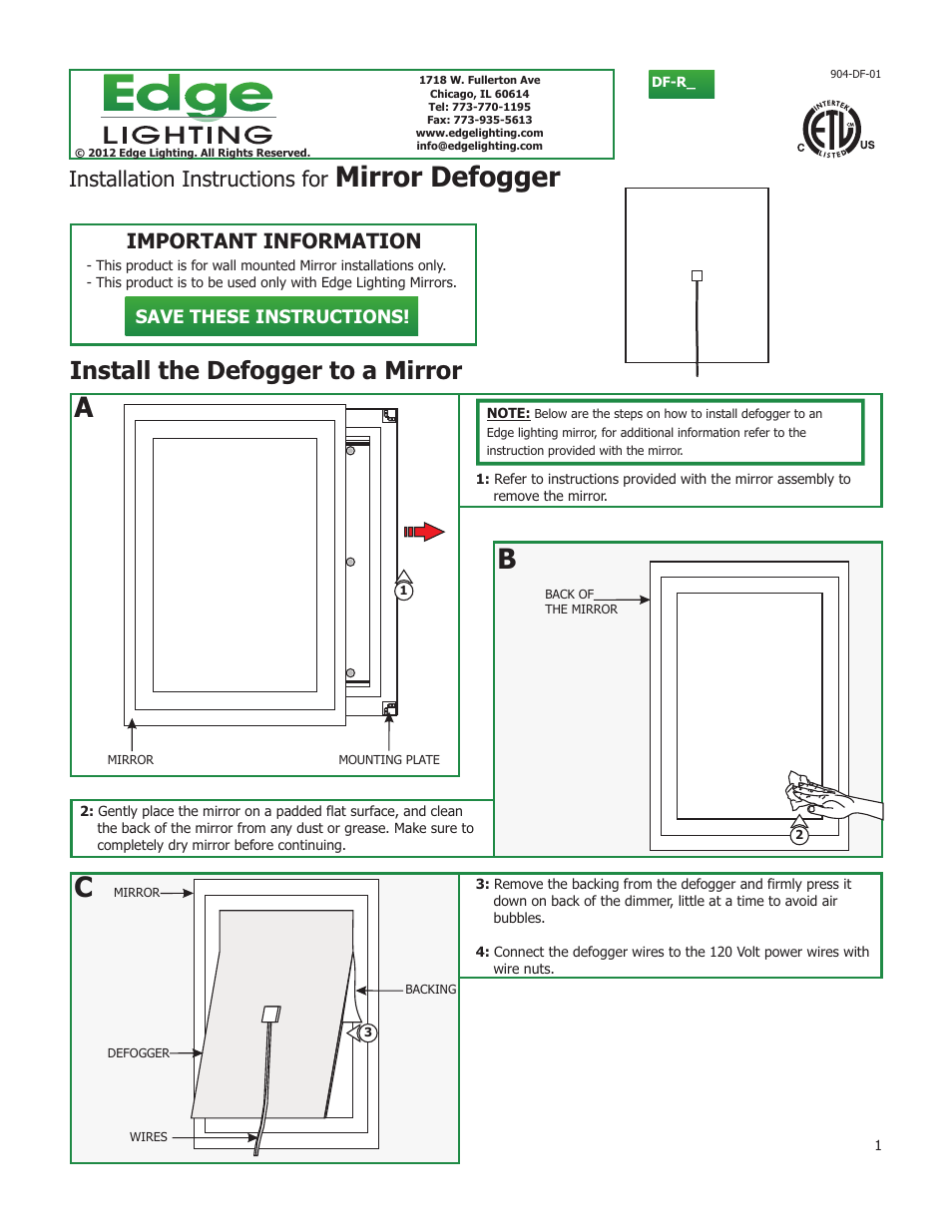 Edge Lighting Twin Slim Dimmable User Manual | 1 page