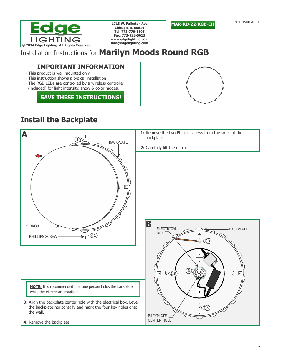 Edge Lighting Marilyn Moods RGB User Manual | 3 pages