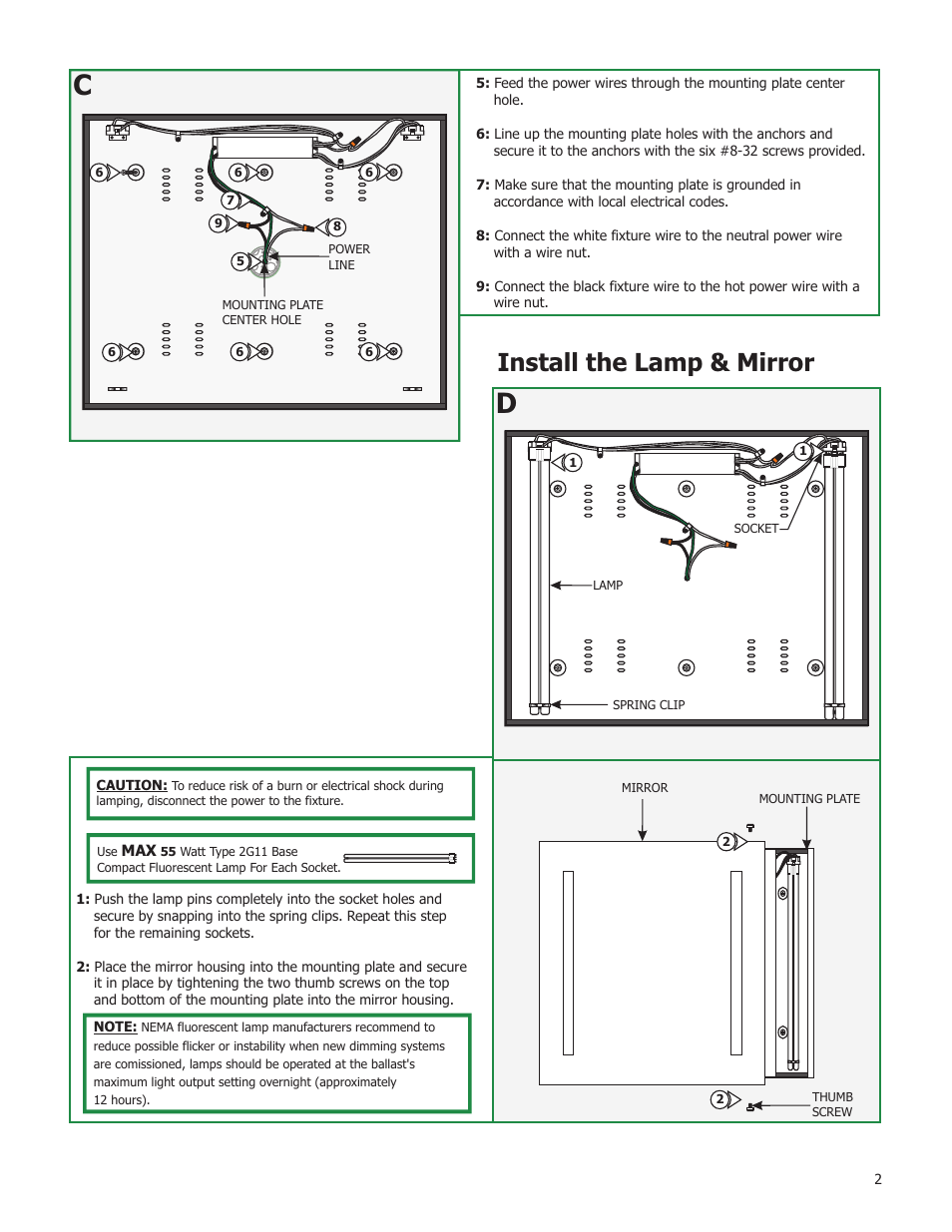 Install the lamp & mirror | Edge Lighting Reflection User Manual | Page 2 / 2