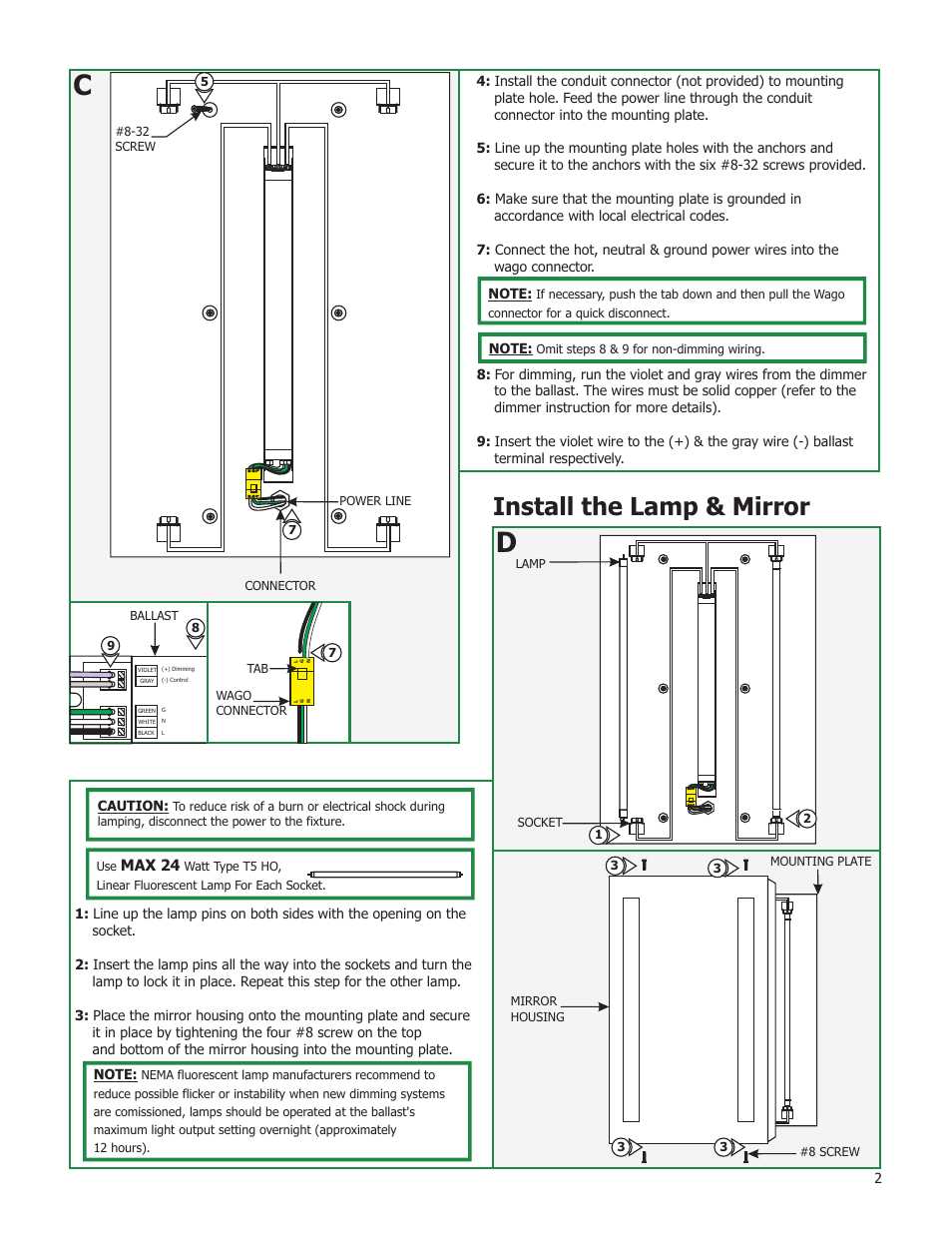 Install the lamp & mirror, Max 24 | Edge Lighting Twin Slim Dimmable User Manual | Page 2 / 2