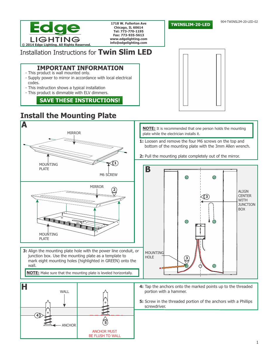 Edge Lighting Twin Slim LED - Dimmable User Manual | 2 pages