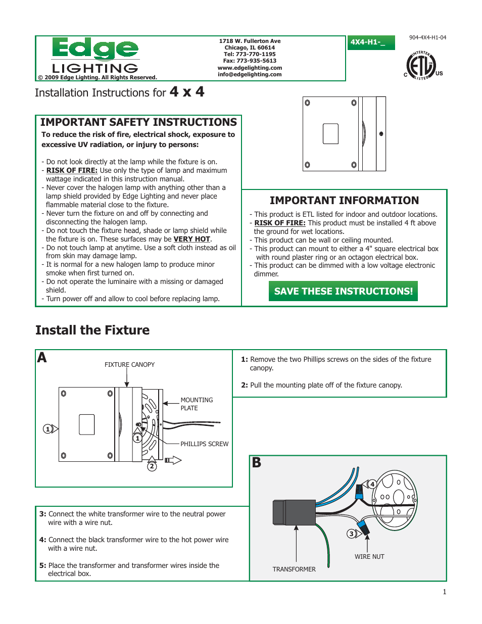 Edge Lighting 4 x 4 User Manual | 2 pages