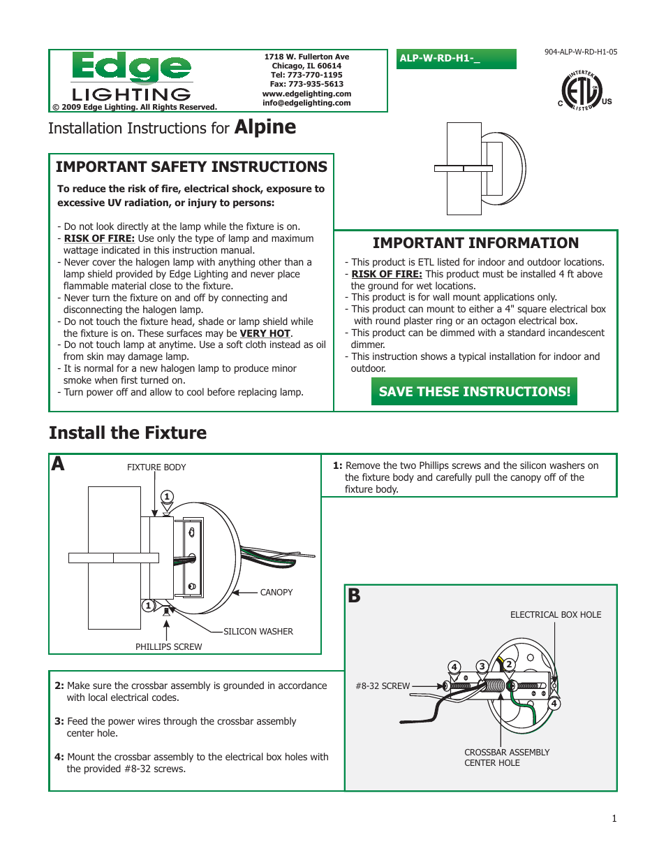 Edge Lighting Alpine User Manual | 2 pages