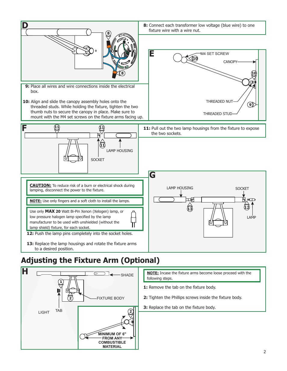 Adjusting the fixture arm (optional) | Edge Lighting Galleria Picture Light User Manual | Page 2 / 2