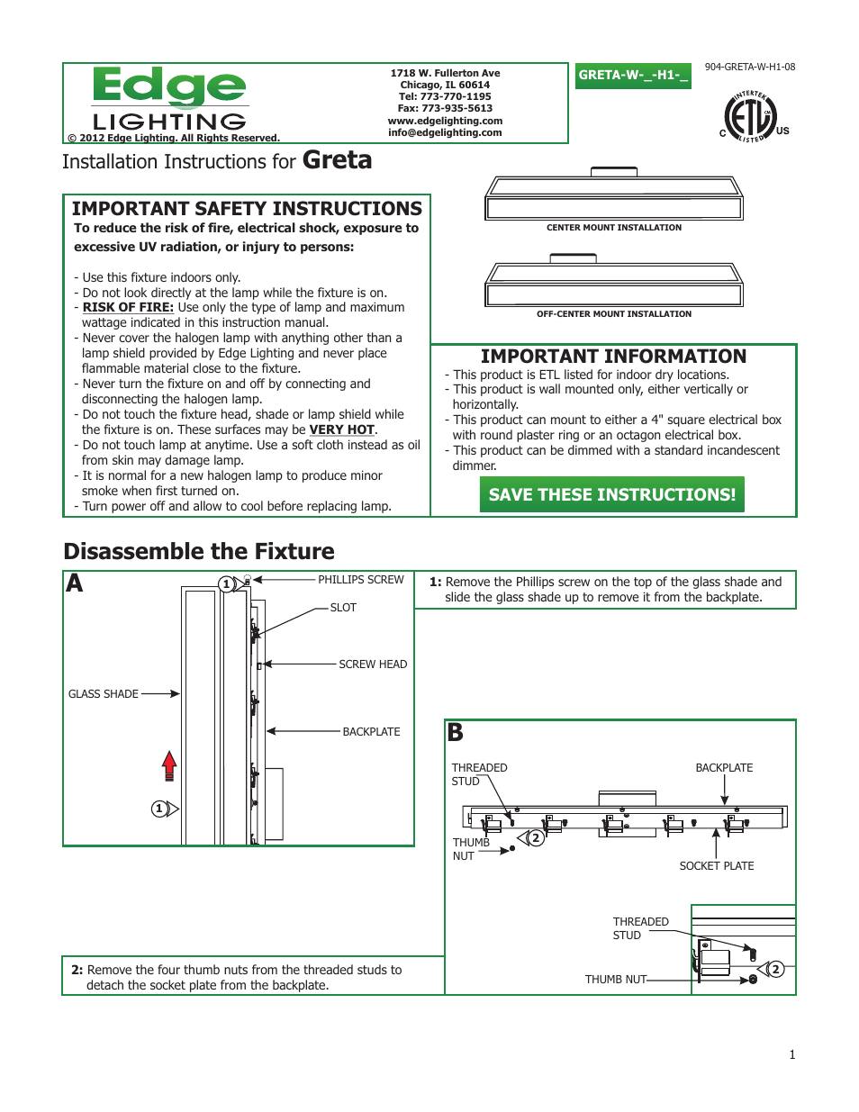 Edge Lighting Greta User Manual | 3 pages