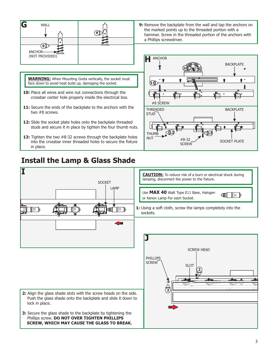 Install the lamp & glass shade | Edge Lighting Greta User Manual | Page 3 / 3