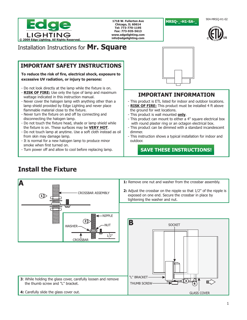 Edge Lighting Mr. Square User Manual | 3 pages