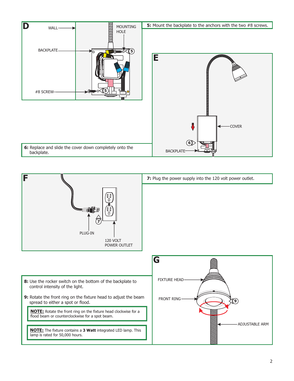 Edge Lighting Night Owl 3 LED User Manual | Page 2 / 2