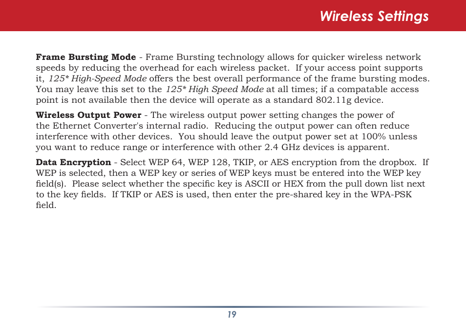 Wireless settings | Buffalo Technology WLI-TX4-G54HP User Manual | Page 19 / 30