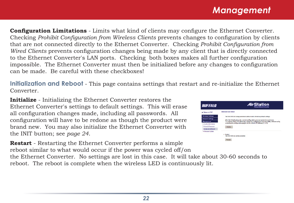 Management | Buffalo Technology WLI-TX4-G54HP User Manual | Page 22 / 30